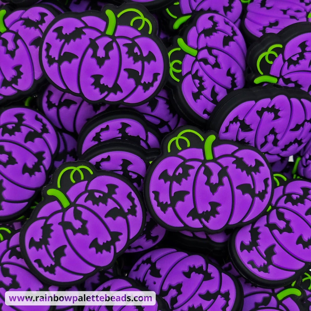 Purple Bat Pumpkin Silicone Focal Bead Beads