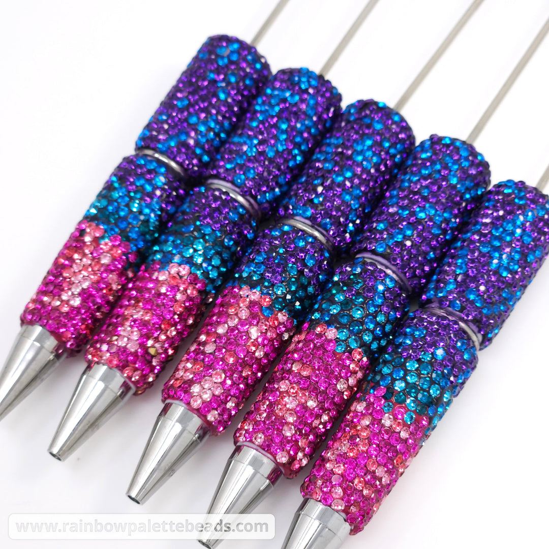 Purple/Blue/Pink Ombre Crystal Confetti Full Rhinestone Beadable Diamond Pen