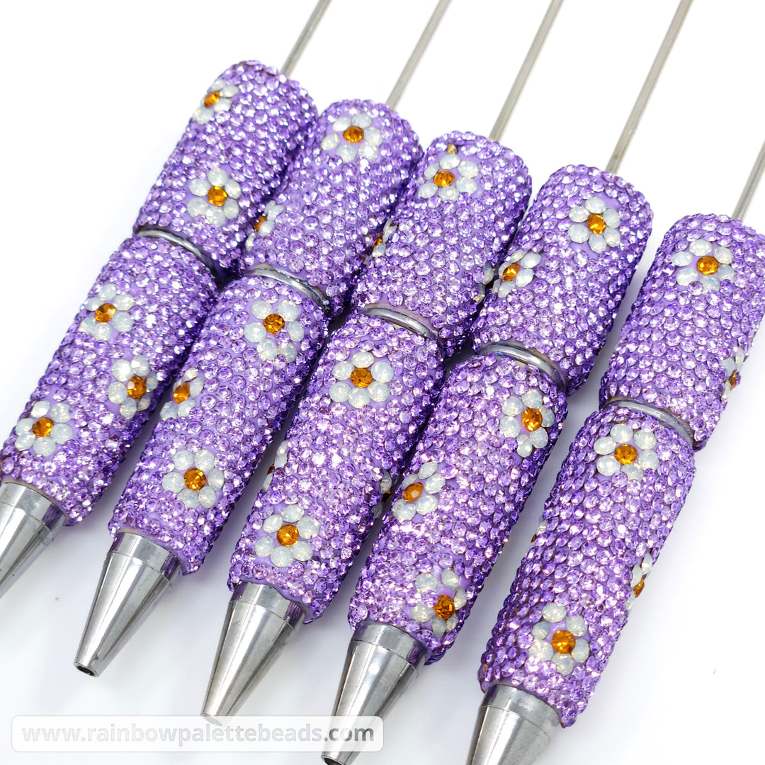 Purple Sparkle Daisy Jeweled Full Rhinestone Beadable Diamond Pen