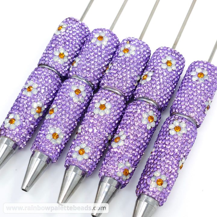 Purple Sparkle Daisy Jeweled Full Rhinestone Beadable Diamond Pen