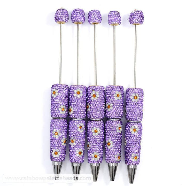 Purple Sparkle Daisy Jeweled Full Rhinestone Beadable Diamond Pen
