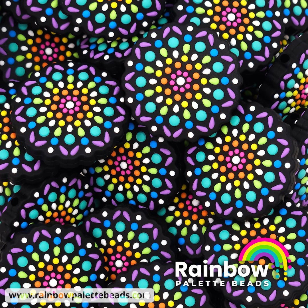 Rainbow Mandala Exclusive Silicone Focal Bead Cool Outer Colors Beads