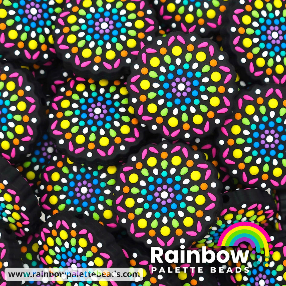 Rainbow Mandala Exclusive Silicone Focal Bead Warm Outer Colors Beads