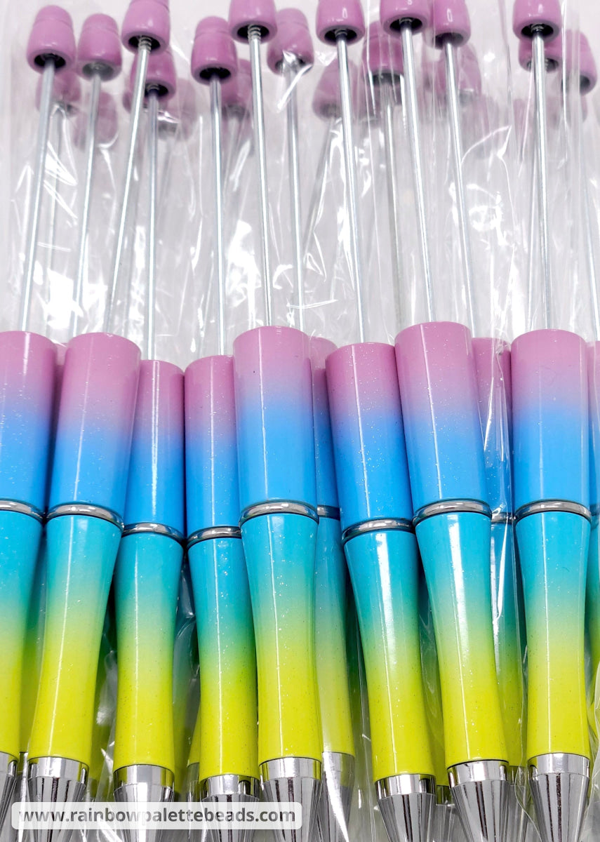 Rainbow Ombre Glittery Beadable Plastic Pen
