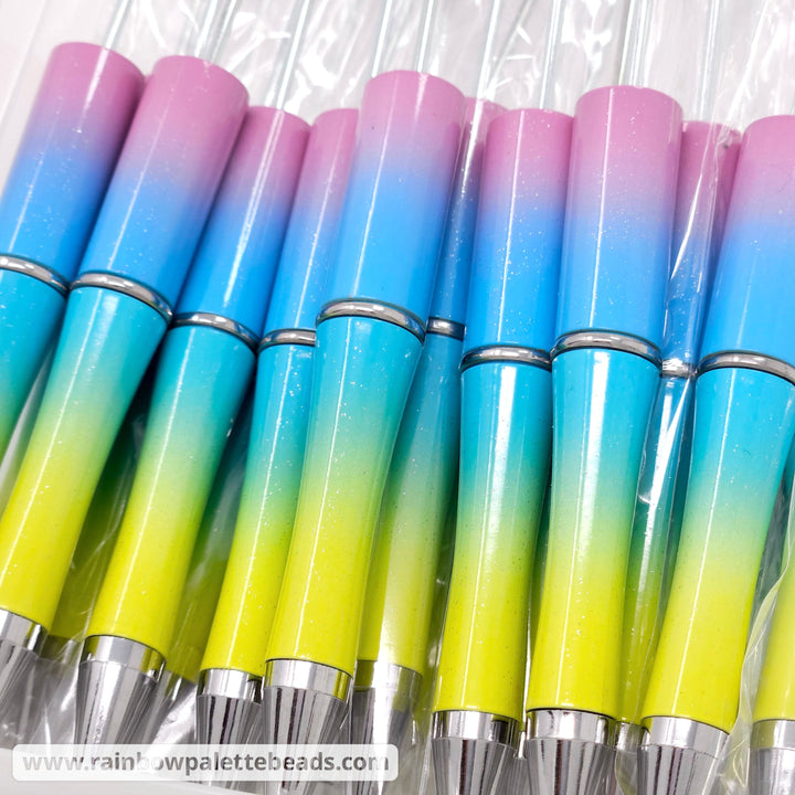 Rainbow Ombre Glittery Beadable Plastic Pen