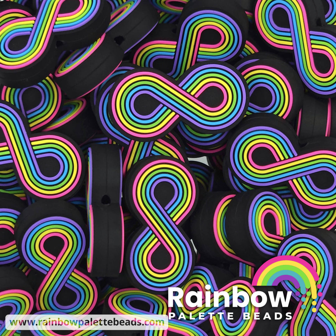 Rainbow Stripe Infinity Sign Exclusive Silicone Focal Beads Black/Neon Beads