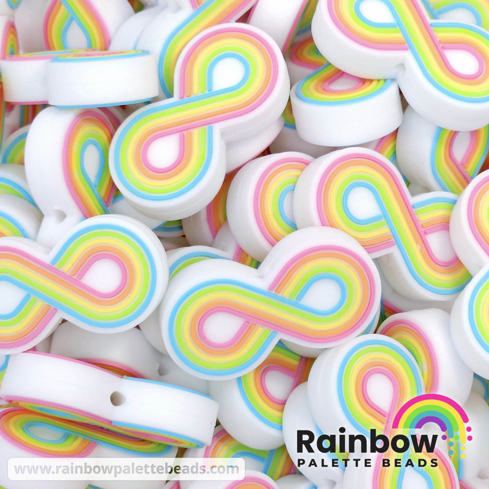 Rainbow Stripe Infinity Sign Exclusive Silicone Focal Beads White/Pastel Beads