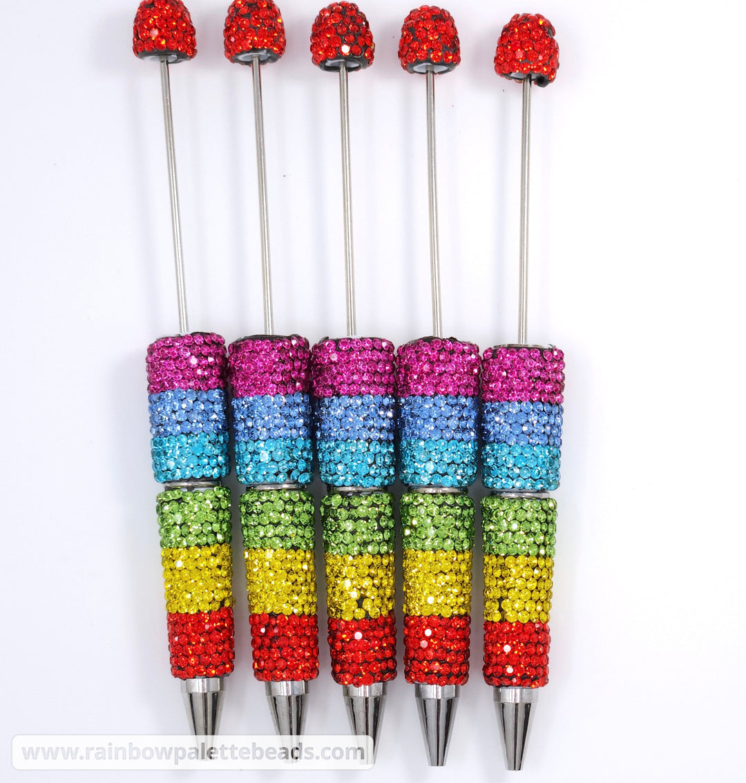 Rainbow Stripe Sparkle Full Rhinestone Beadable Diamond Pen