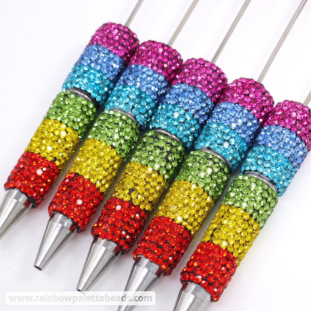 Rainbow Stripe Sparkle Full Rhinestone Beadable Diamond Pen