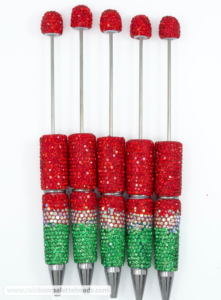 Red/Christmas Green Ombre Crystal Confetti Full Rhinestone Beadable Diamond Pen