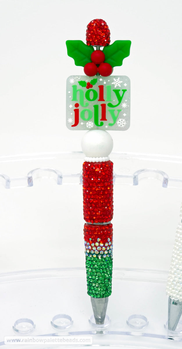 Red/Christmas Green Ombre Crystal Confetti Full Rhinestone Beadable Diamond Pen