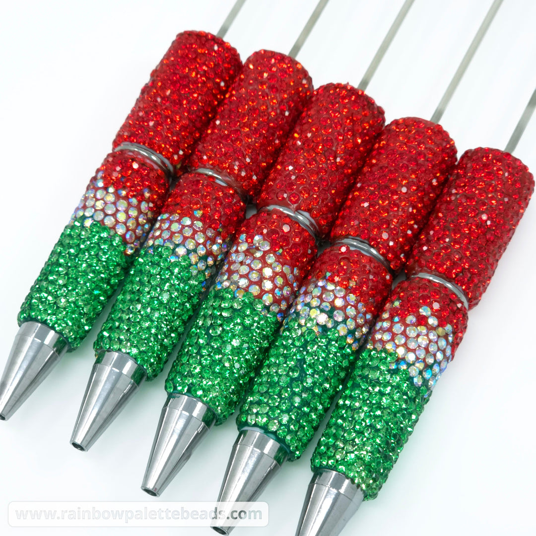 Red/Christmas Green Ombre Crystal Confetti Full Rhinestone Beadable Diamond Pen