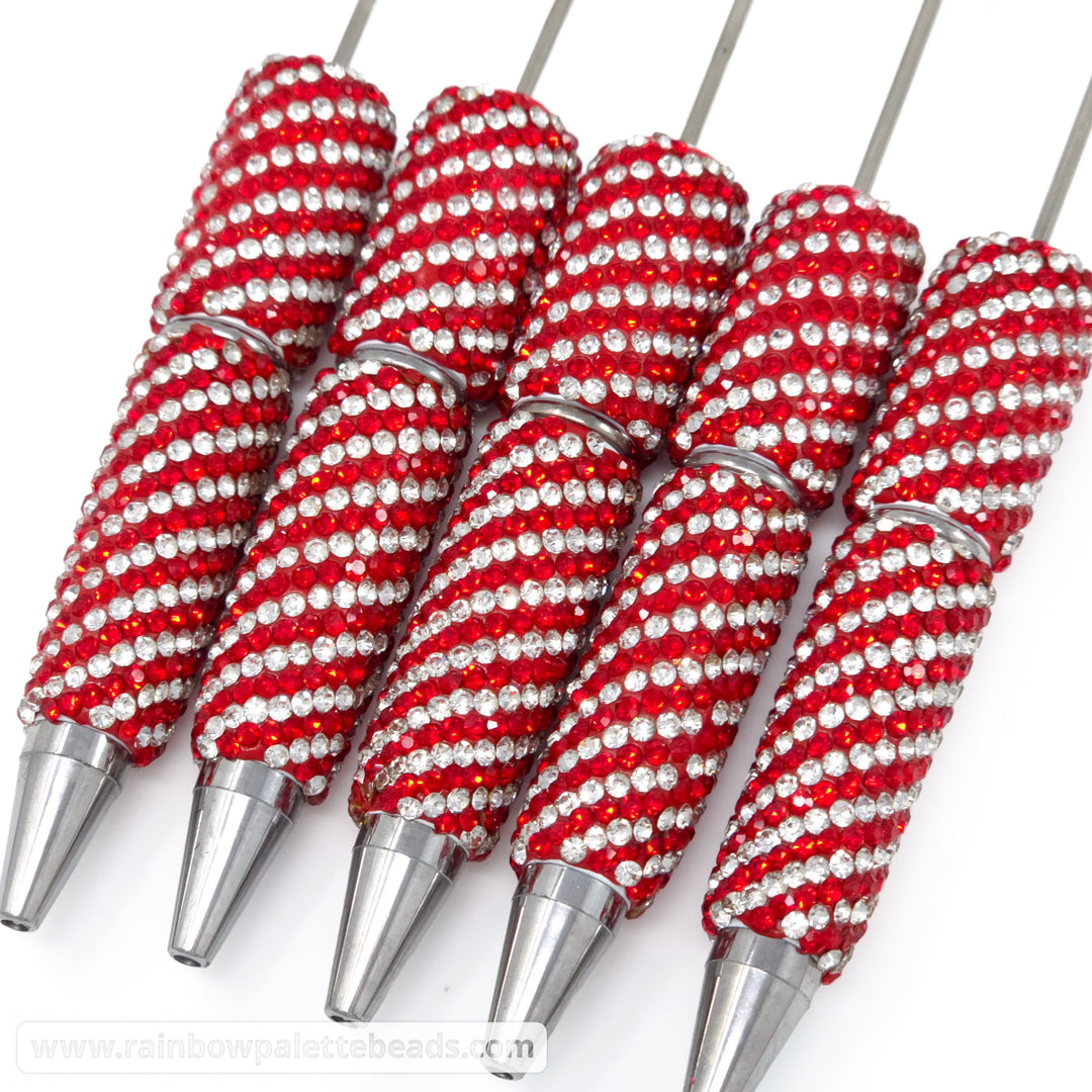 Red Diagonal Stripe Full Rhinestone Beadable Diamond Pen