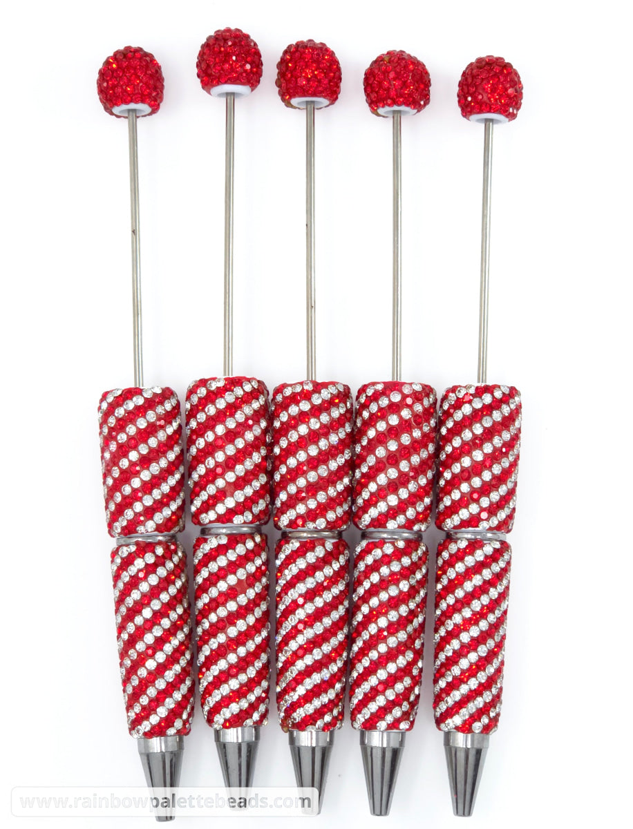 Red Diagonal Stripe Full Rhinestone Beadable Diamond Pen