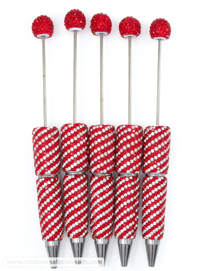Red Diagonal Stripe Full Rhinestone Beadable Diamond Pen
