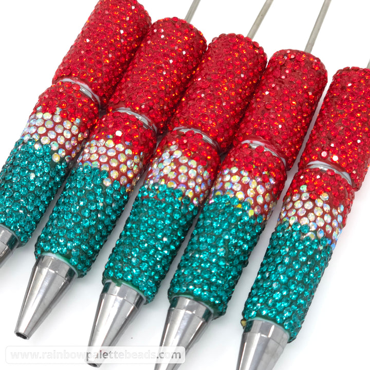 Red/Emerald Ombre Crystal Confetti Full Rhinestone Beadable Diamond Pen