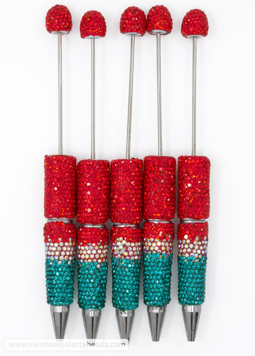 Red/Emerald Ombre Crystal Confetti Full Rhinestone Beadable Diamond Pen