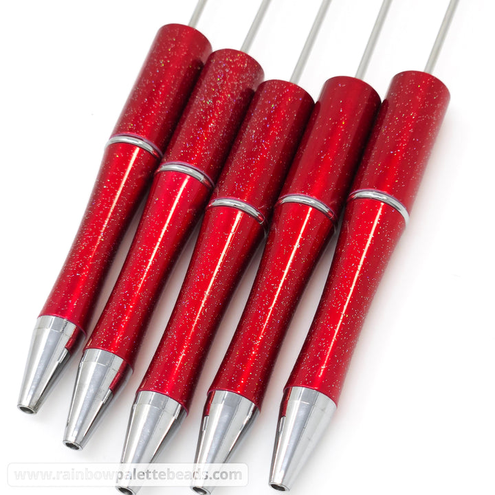 Red Pearlescent Glittery Beadable Plastic Pen