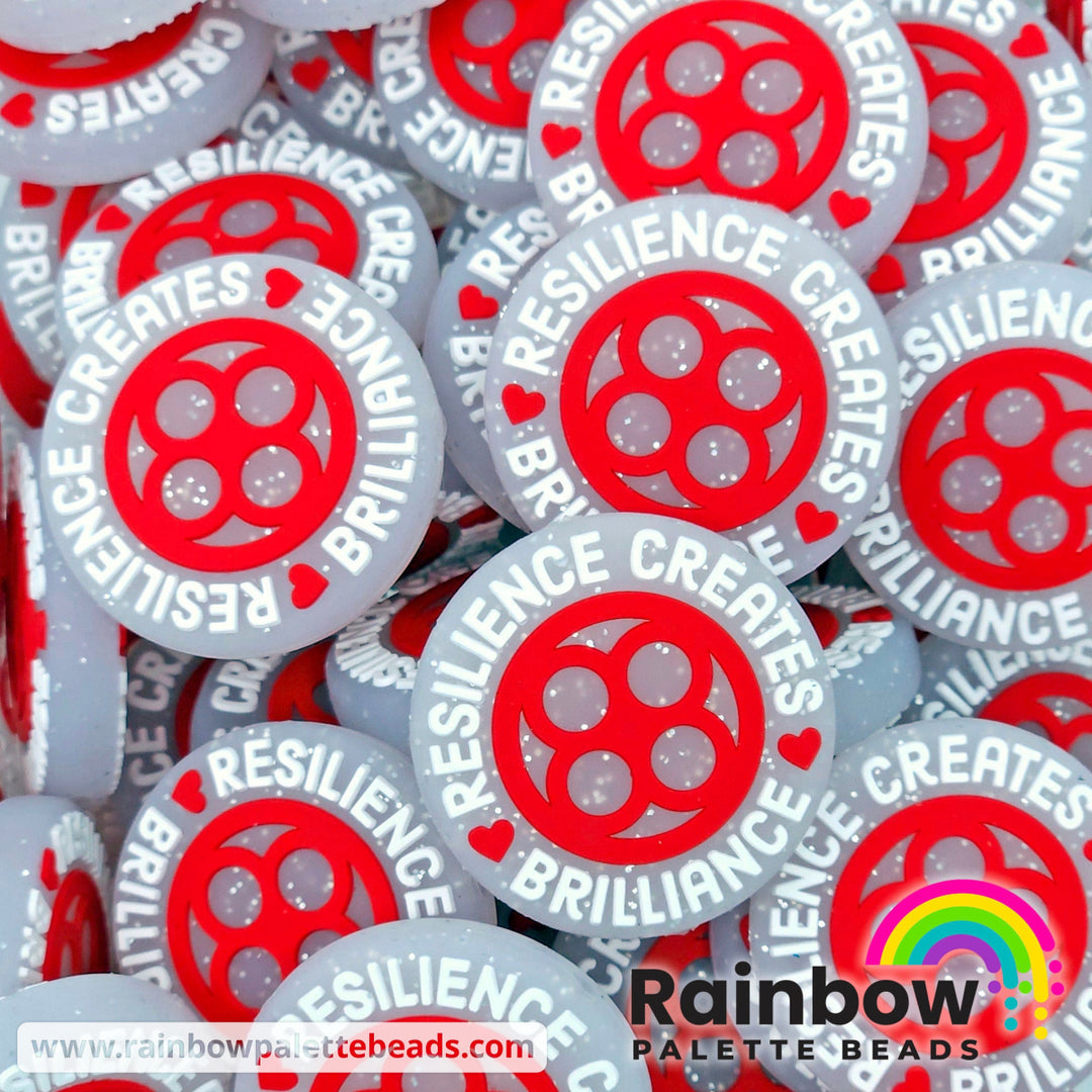Resilience Creates Brilliance - Dyslexia Awareness Exclusive Silicone Focal Beads Silver Glitter Beads