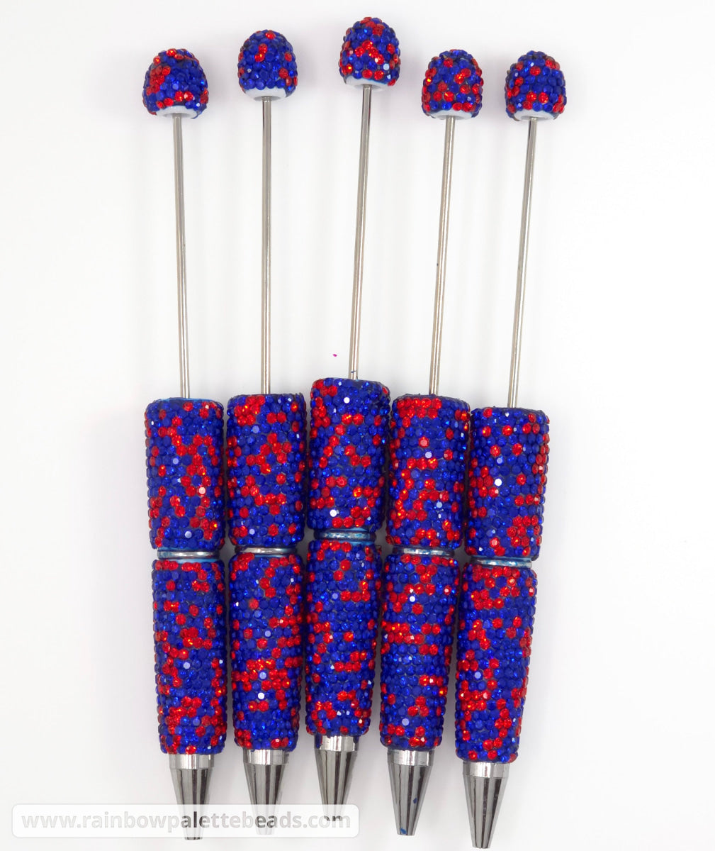 Royal Blue & Red Confetti Crystal Full Rhinestone Beadable Diamond Pen