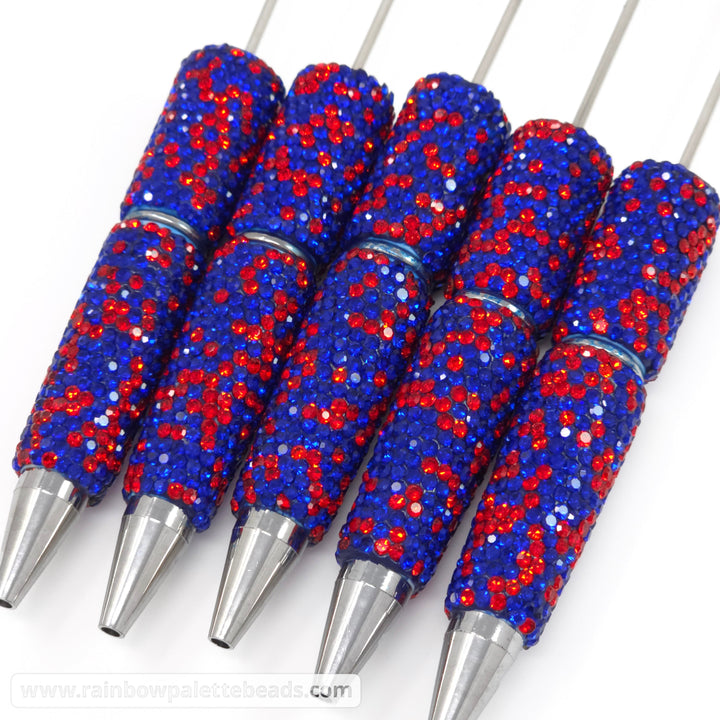 Royal Blue & Red Confetti Crystal Full Rhinestone Beadable Diamond Pen