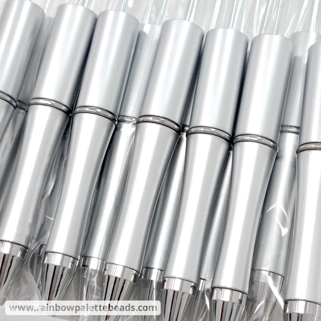 Silver Pearlescent Beadable Plastic Pen