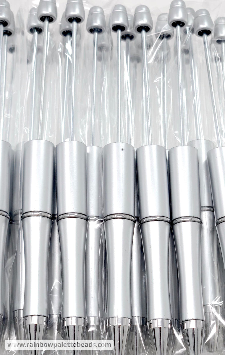 Silver Pearlescent Beadable Plastic Pen