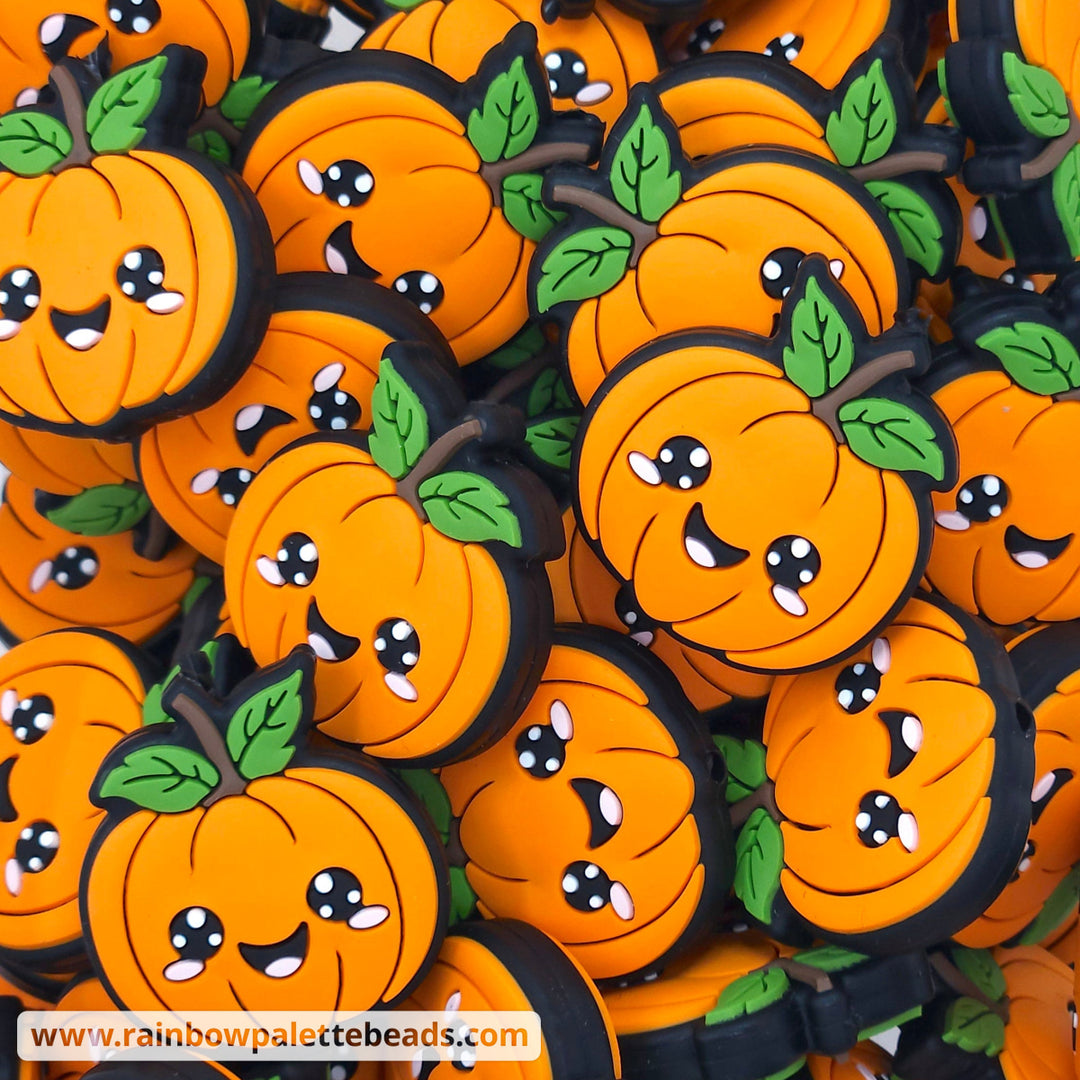 Smiley Pumpkin Silicone Focal Bead Beads
