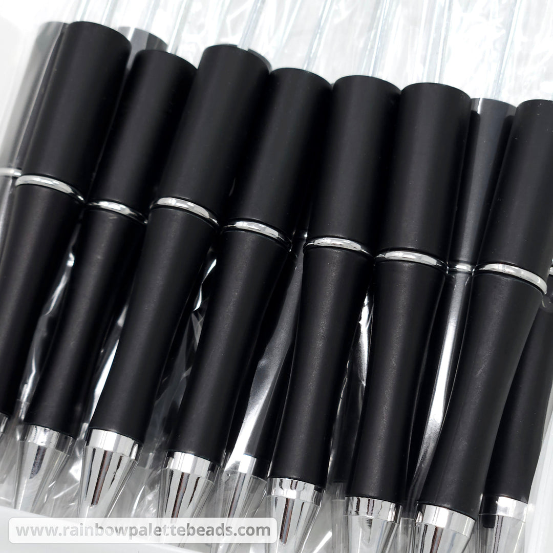Solid Black Beadable Plastic Pen