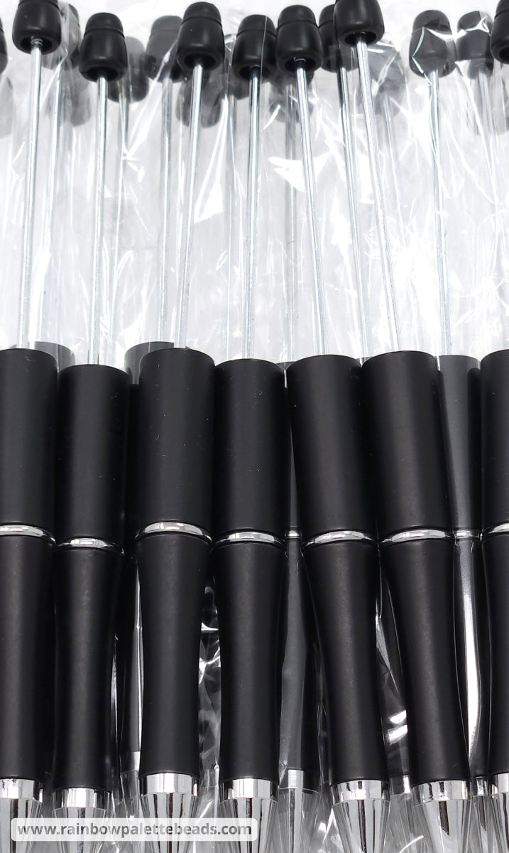 Solid Black Beadable Plastic Pen