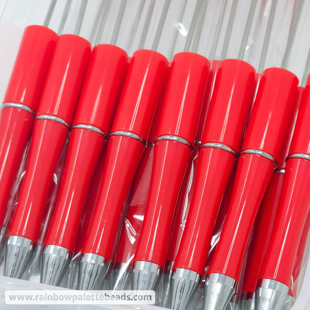 Solid Bright Red Beadable Plastic Pen
