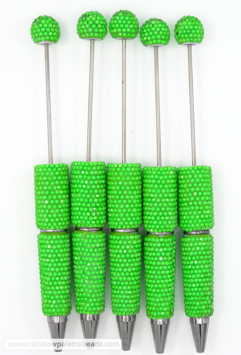 Solid Clear Crystal Florescent Green Full Rhinestone Beadable Diamond Pen