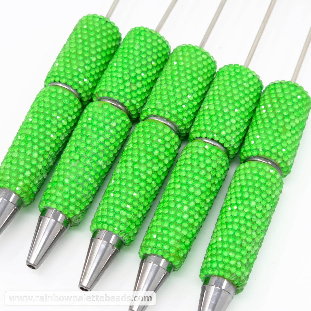 Solid Clear Crystal Florescent Green Full Rhinestone Beadable Diamond Pen