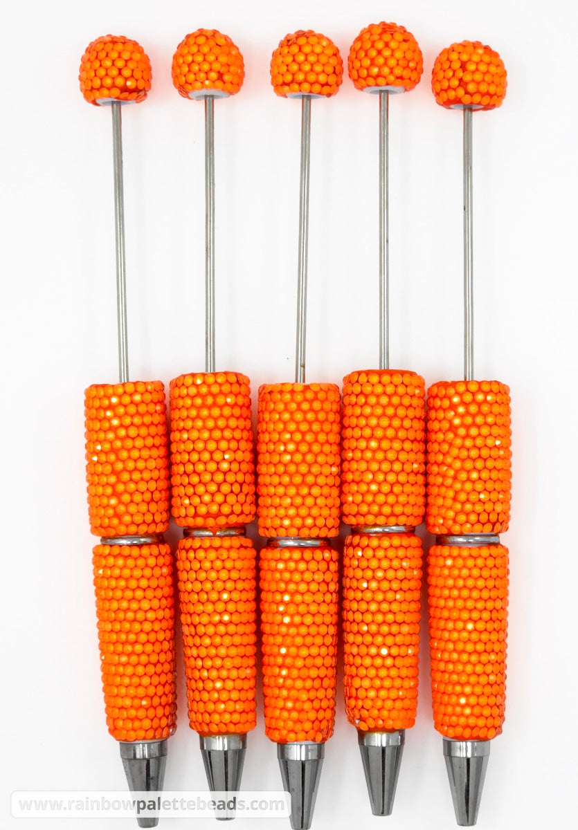Solid Clear Crystal Florescent Orange Full Rhinestone Beadable Diamond Pen