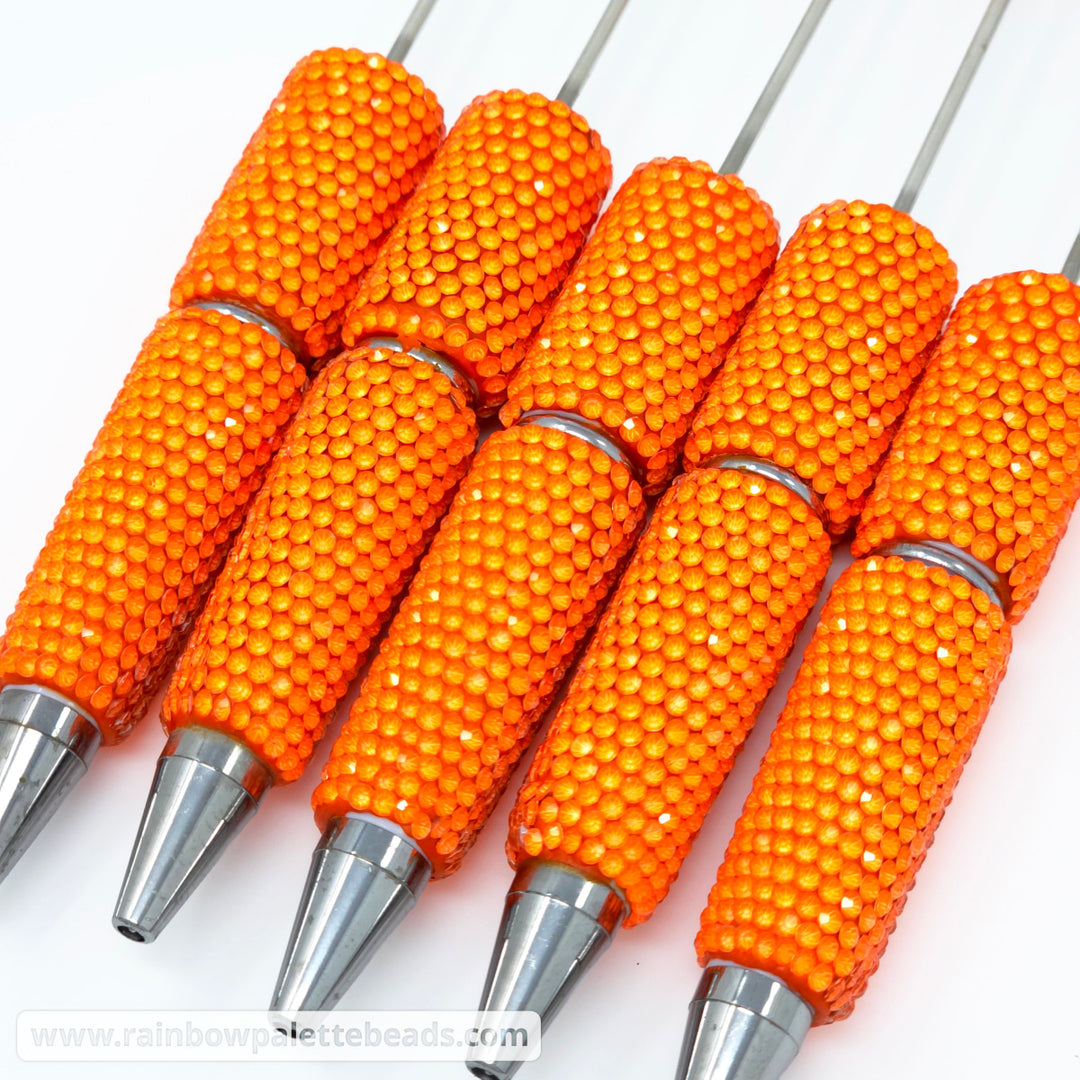 Solid Clear Crystal Florescent Orange Full Rhinestone Beadable Diamond Pen