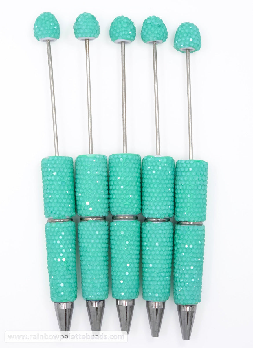 Solid Clear Crystal Minty-Turquoise Full Rhinestone Beadable Diamond Pen (new batch color)