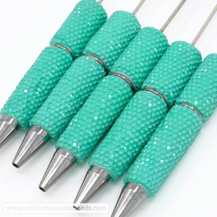 Solid Clear Crystal Minty-Turquoise Full Rhinestone Beadable Diamond Pen (new batch color)