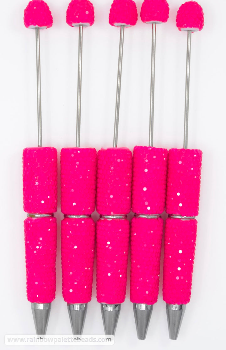 Solid Clear Crystal Neon Pink Full Rhinestone Beadable Diamond Pen