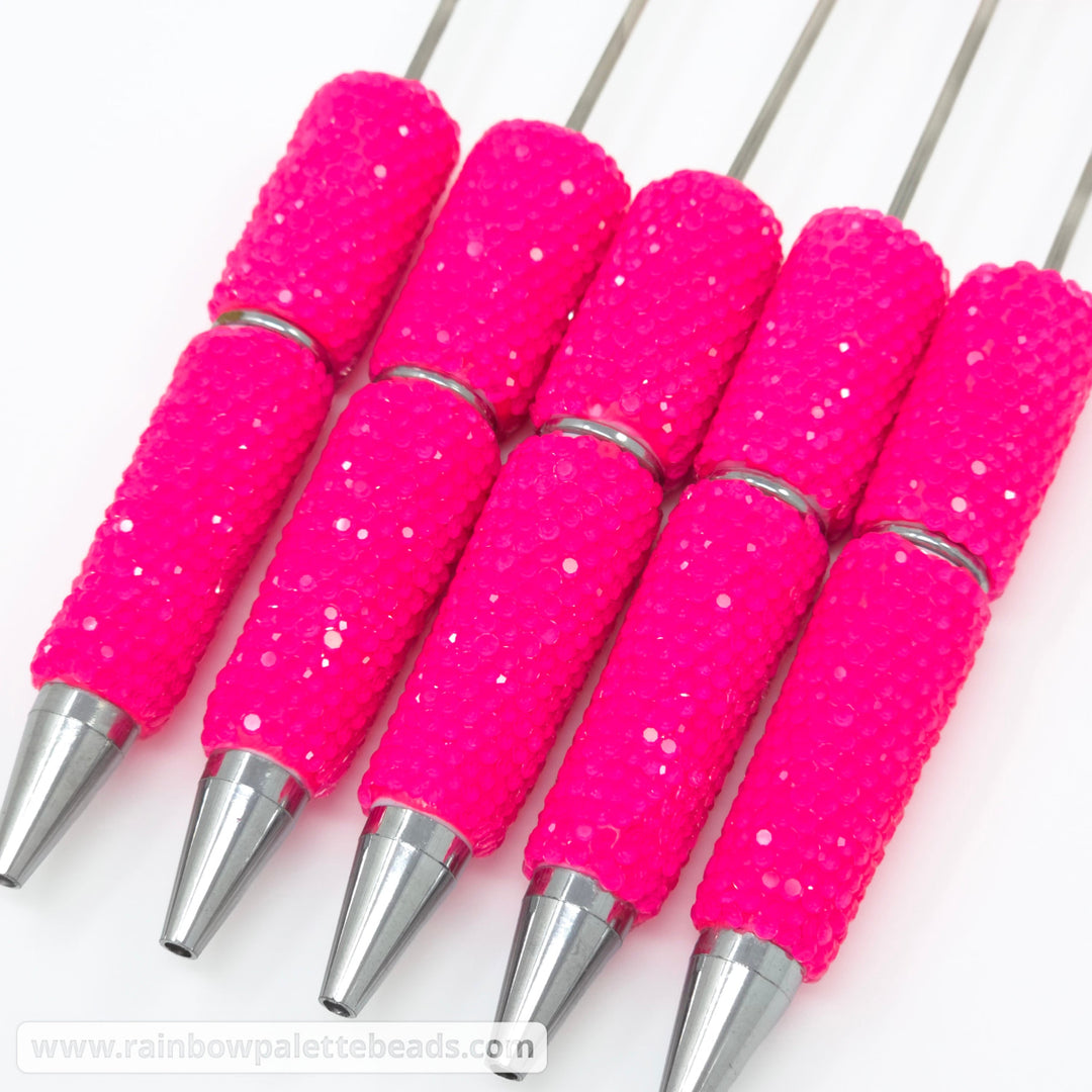 Solid Clear Crystal Neon Pink Full Rhinestone Beadable Diamond Pen
