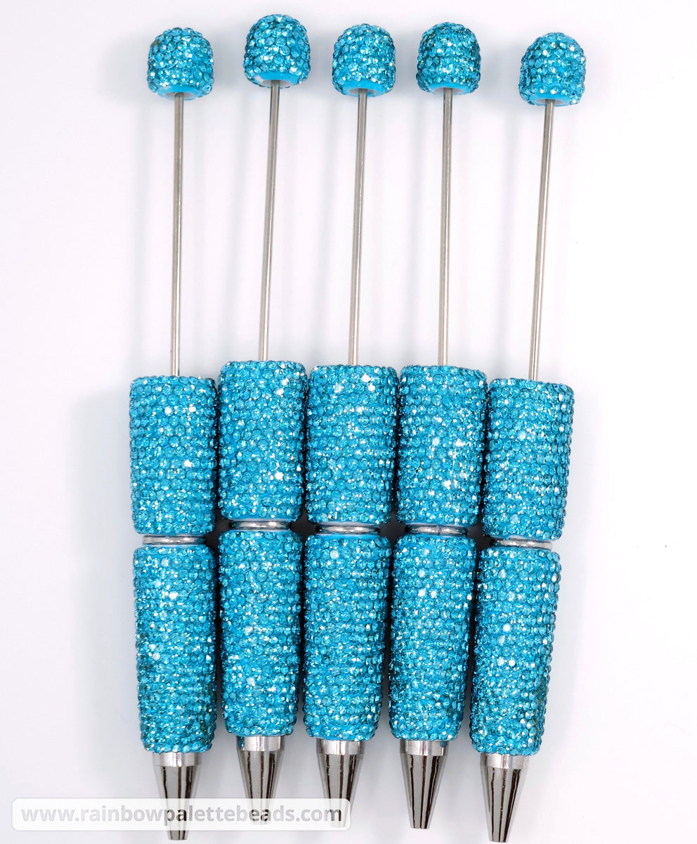 Solid Cyan Crystal Full Rhinestone Beadable Diamond Pen