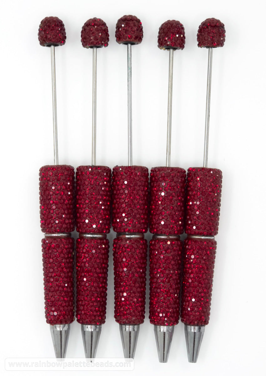 Solid Dark Red Crystal Full Rhinestone Beadable Diamond Pen