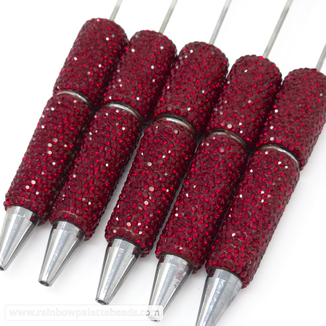 Solid Dark Red Crystal Full Rhinestone Beadable Diamond Pen
