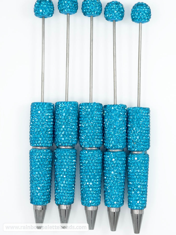 Solid Deep Cyan Crystal Full Rhinestone Beadable Diamond Pen