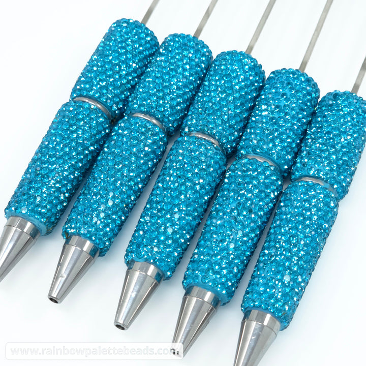 Solid Deep Cyan Crystal Full Rhinestone Beadable Diamond Pen