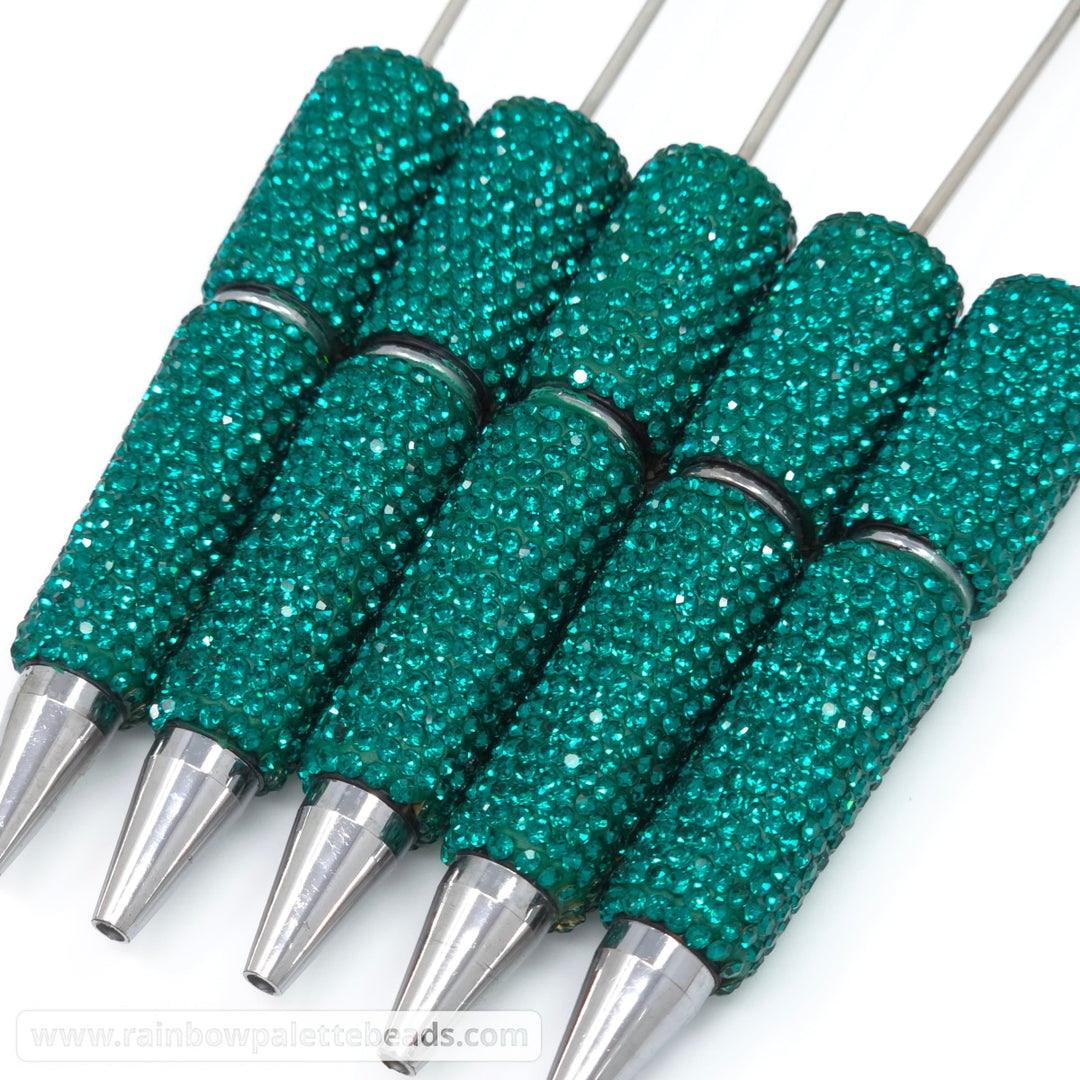 Solid Emerald Teal Crystal Full Rhinestone Beadable Diamond Pen