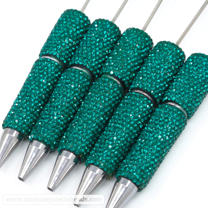 Solid Emerald Teal Crystal Full Rhinestone Beadable Diamond Pen