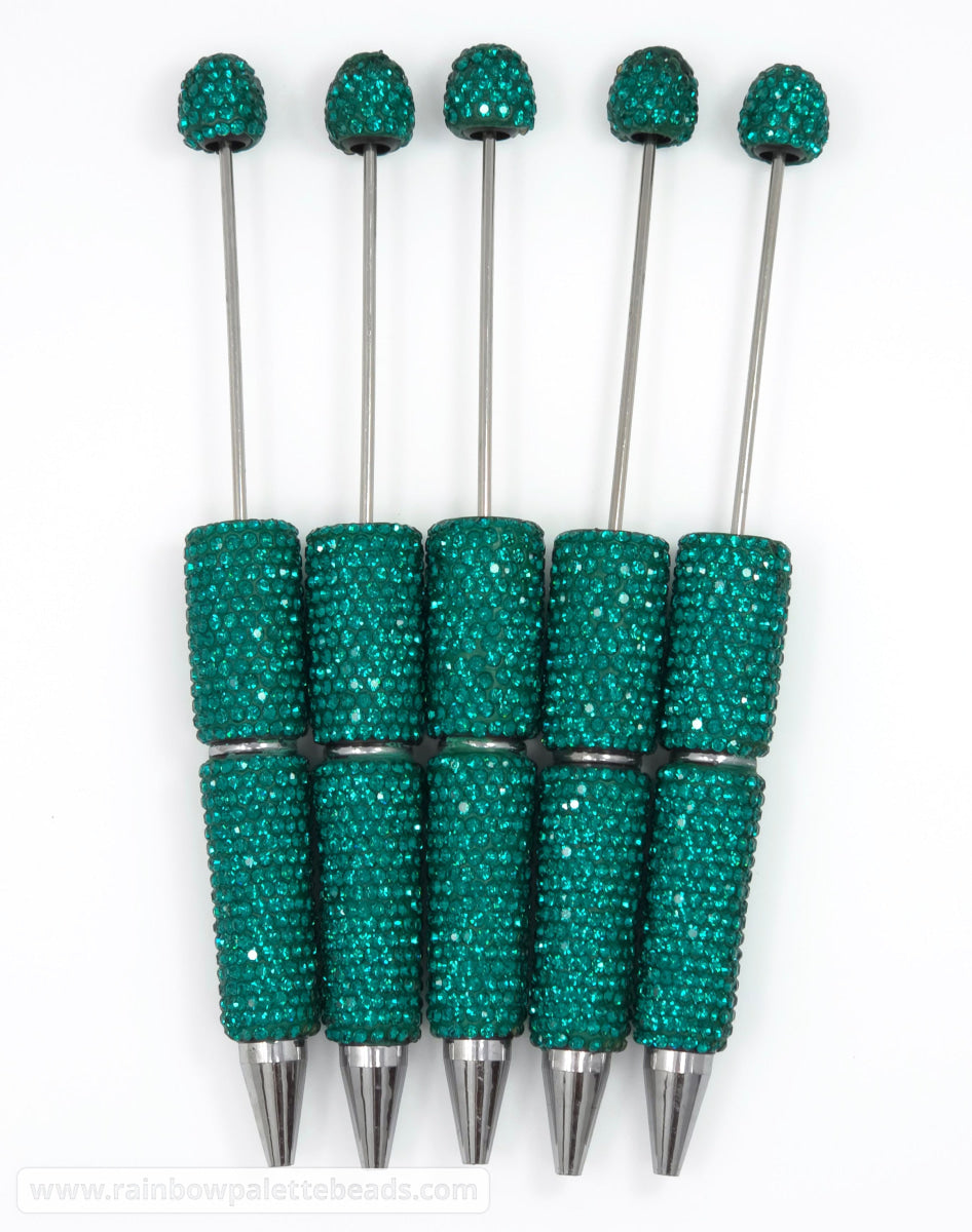 Solid Emerald Teal Crystal Full Rhinestone Beadable Diamond Pen