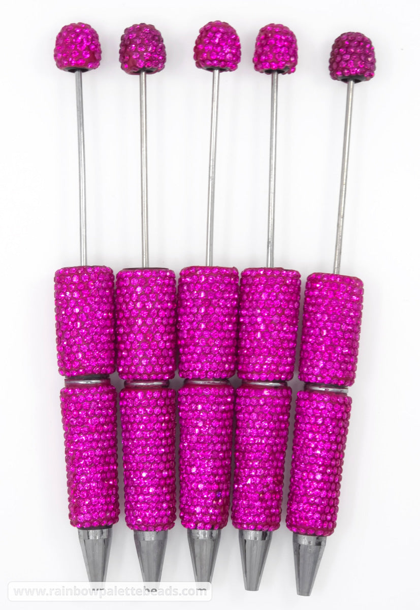 Solid Magenta Pink Crystal Full Rhinestone Beadable Diamond Pen