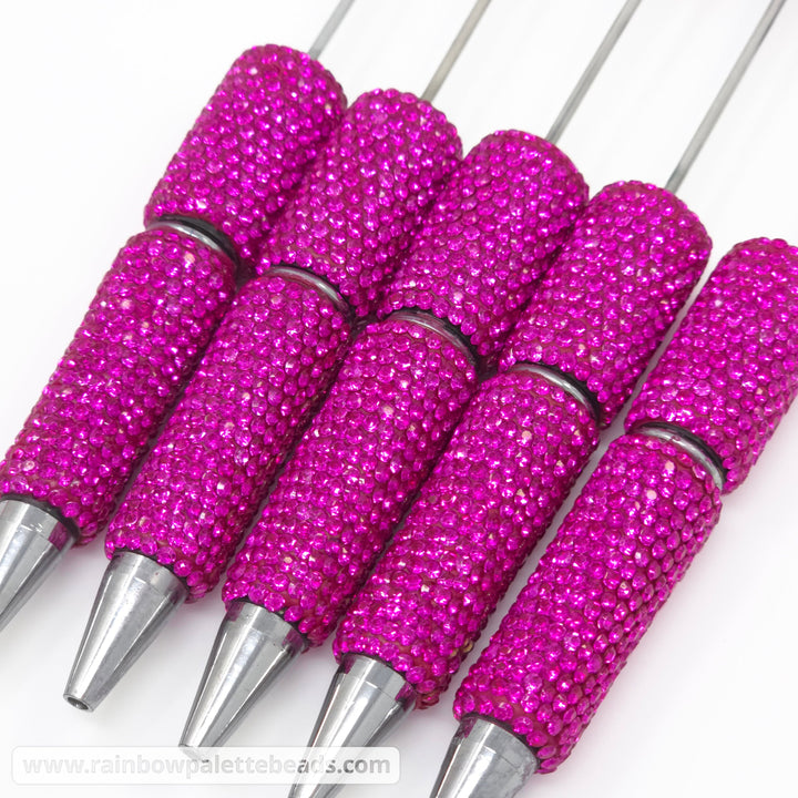 Solid Magenta Pink Crystal Full Rhinestone Beadable Diamond Pen