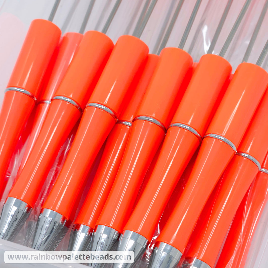 Solid Neon Orange Beadable Plastic Pen